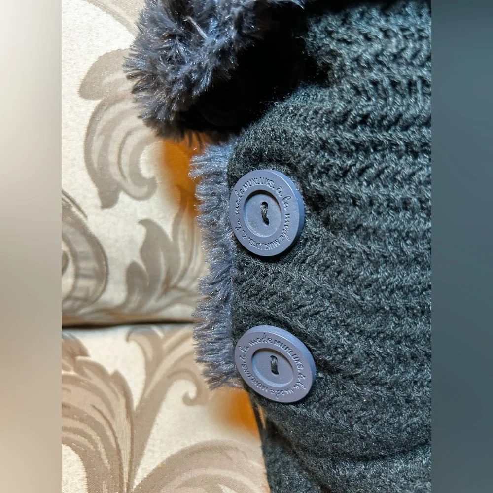 NWT Muk Luks Women’s 9 Black Knit Boots Faux Fur Winter Shoes Buttons